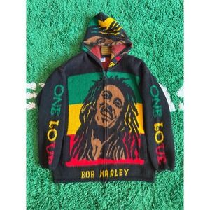 Yari Artesanias Bob Marley One Love Wool Knit Zip Hoodie Rasta XL Ecuador